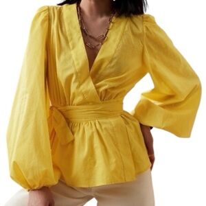 Banana Republic Yellow Balloon Sleeve Wrap Top XXL
